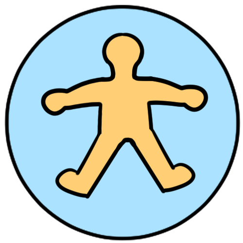  an emoji yellow figure inside a light blue circle.